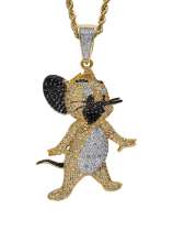 Collar de hip hop de ratón con circonita cúbica de oro laminado