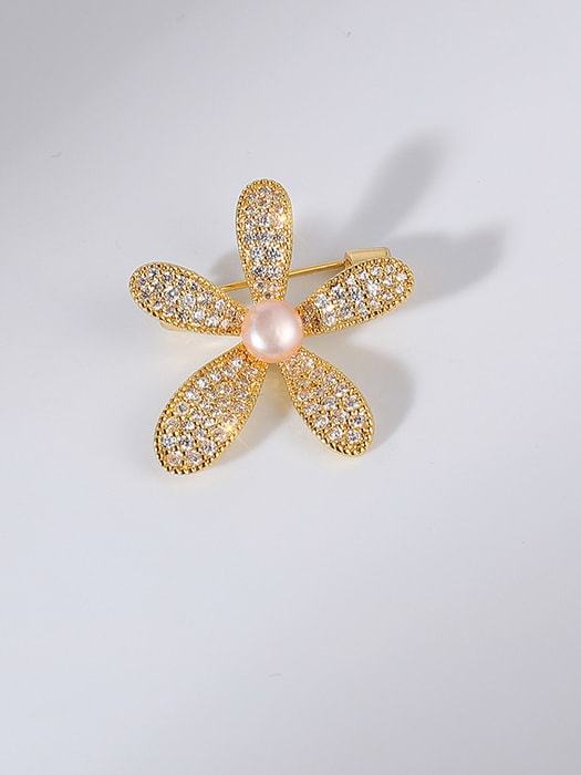 Broche Flor Tendencia Latón Zirconia Cúbica