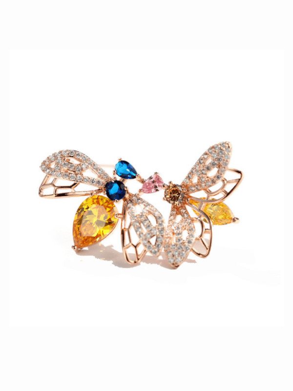 Broche de lujo de abeja de circonita cúbica de latón