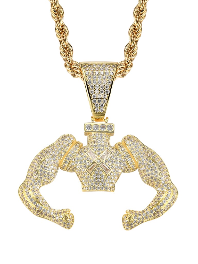 Latón Cubic Zirconia Fuerte músculo hombre Hip Hop Collar