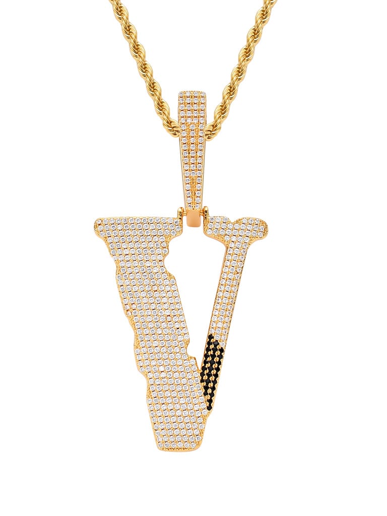 Collar de hip hop con letra de circonita cúbica de oro laminado