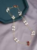 Collar vintage geométrico de múltiples hebras con perlas de agua dulce de oro laminado