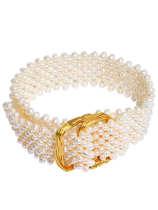 Brazalete geométrico de lujo con perla de agua dulce de oro laminado