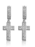 Aretes colgantes delicados con cruz de circonita cúbica de oro laminado