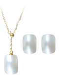 Juego de collar y aretes geométricos minimalistas de perla de concha de oro laminado