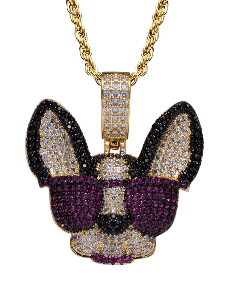 Collar de hip hop de perro con circonita cúbica de oro laminado