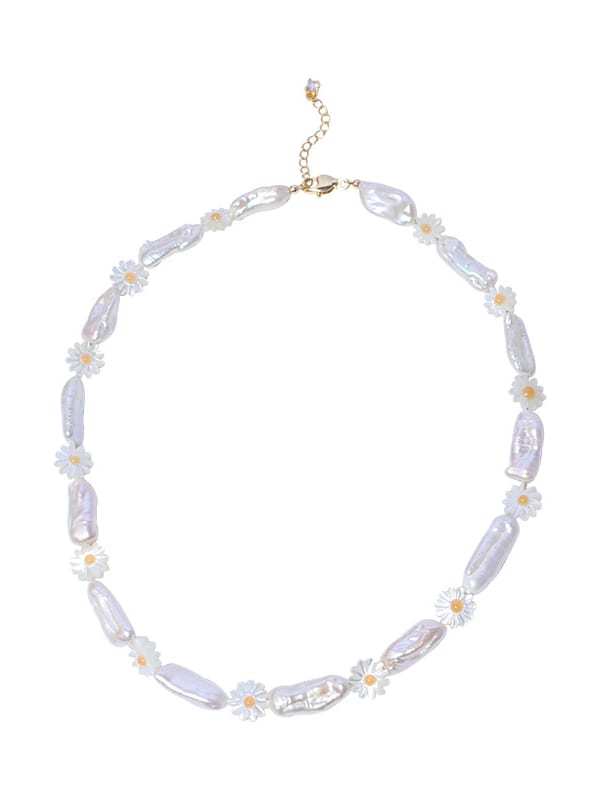 Juego de collar y anillo minimalista irregular de perlas de agua dulce de oro laminado