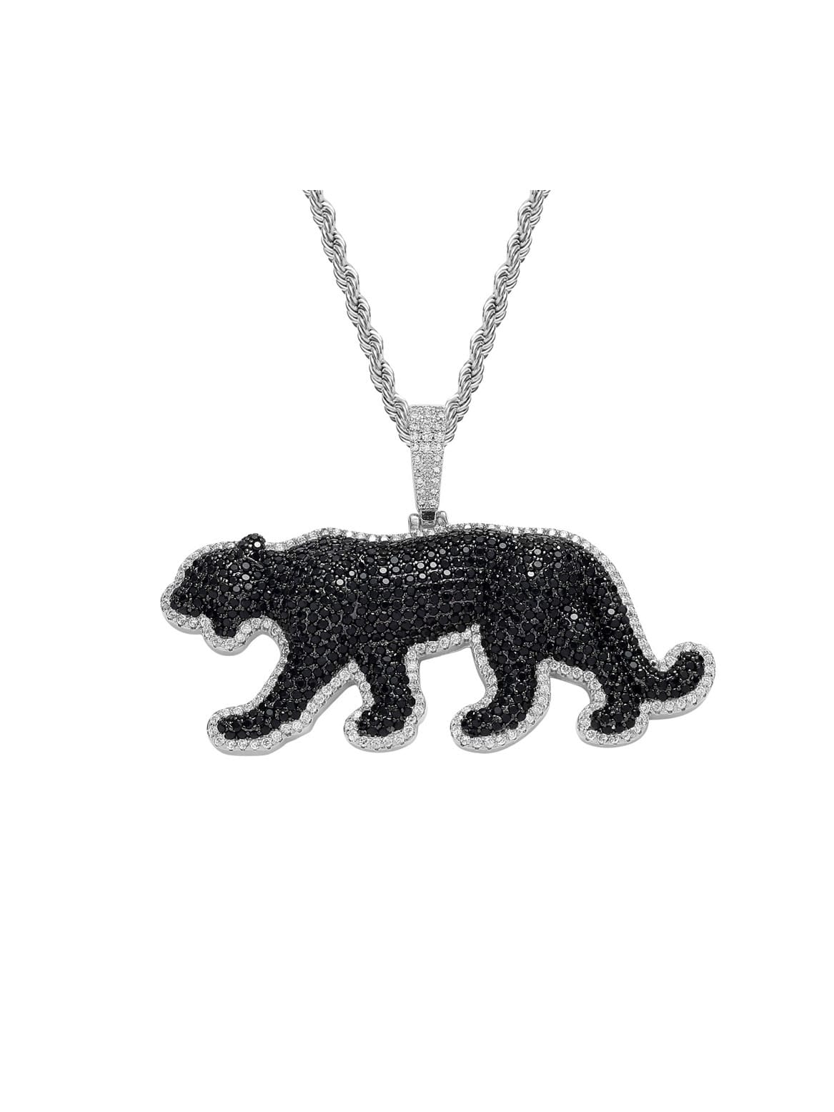 Collar de hip hop de leopardo negro con circonita cúbica de oro laminado