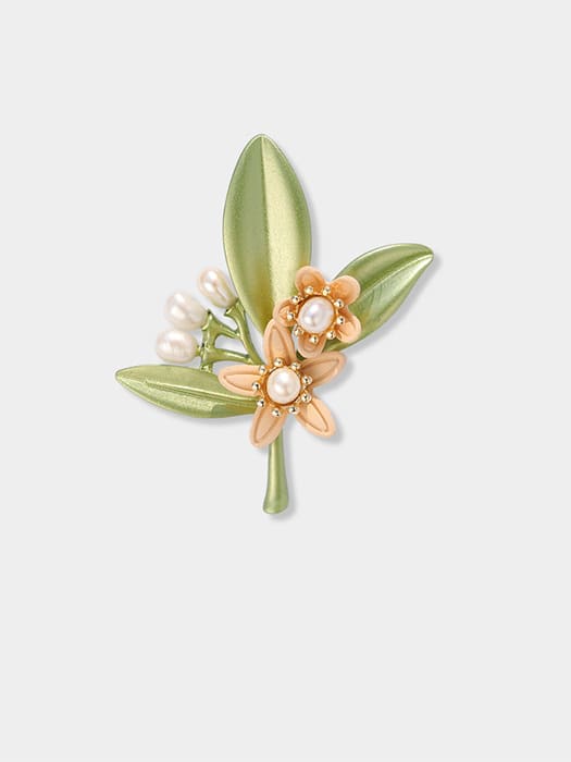 Broche de tendencia de flor de esmalte de perla de imitación de aleación