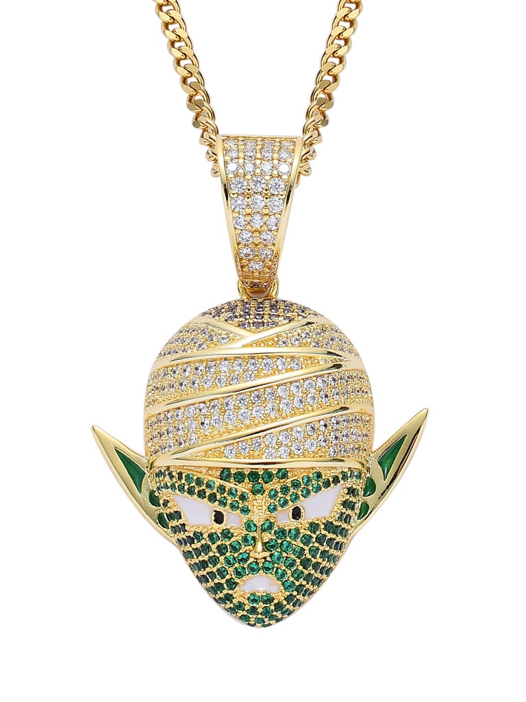 Latón Cubic Zirconia Green Anime personajes Hip Hop Collar