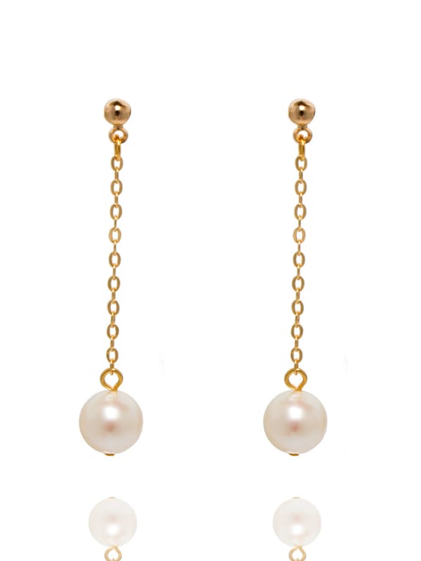 Aretes colgantes minimalistas con borla de perlas de agua dulce de oro laminado