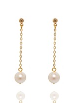 Aretes colgantes minimalistas con borla de perlas de agua dulce de oro laminado
