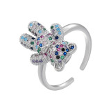 Anillos abiertos chapados en oro elegante del Zircon 18K del embutido del cobre del oso
