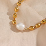 Collar geométrico retro de acero inoxidable Collares de acero inoxidable con revestimiento de perlas