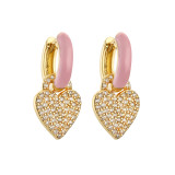 1 par de pendientes colgantes de diamantes artificiales de cobre con incrustaciones de esmalte en forma de corazón elegantes