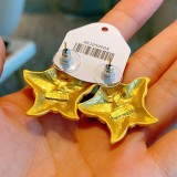 1 par de pendientes de perlas artificiales de cobre con incrustaciones de estrella de mar de playa