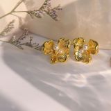 1 par de pendientes de perlas artificiales de cobre con incrustaciones de Flor Retro