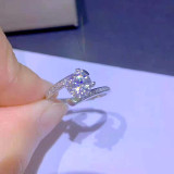 Anillos de diamantes artificiales con incrustaciones de cobre redondos de estilo simple, 1 pieza