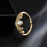 Nuevo anillo abierto geométrico con forma de corona de perlas de circonita