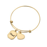 Brazalete chapado en oro de acero inoxidable con forma de corazón y letra redonda de estilo simple y clásico a granel