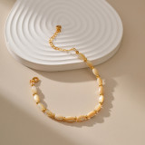 Pulseras chapadas en oro de 18 quilates con cuentas de cobre y perlas de concha ovaladas estilo IG