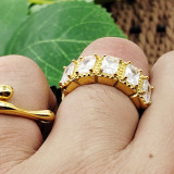 Anillos de circón con incrustaciones de acero inoxidable geométricos retro