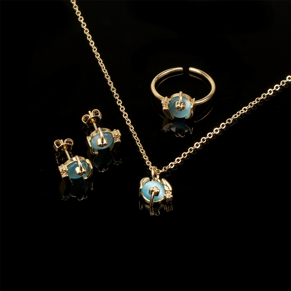 Collar chapado en oro de los pendientes de los anillos del ópalo del embutido geométrico del cobre del estilo simple
