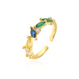Anillo Abierto De Circón Con Incrustaciones De Cobre Redondo De Moda