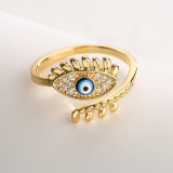 Anillo abierto de circonita con perlas artificiales chapado en oro y cobre con ojo del diablo a la moda