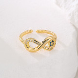 Anillo abierto de cobre con ojo del diablo, anillos de cobre con circonita chapada en oro esmaltados a la moda