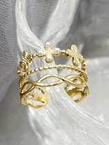 Anillo abierto de perlas chapadas en oro de acero inoxidable Glam Flower a granel