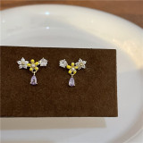 Pendientes de circón con incrustaciones de cobre y flor en forma de corazón y estrella de estilo Simple, 1 par