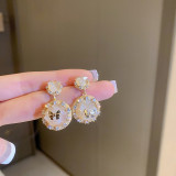 1 par de pendientes con diamantes de imitación de cristal de cobre con incrustaciones de flores dulces