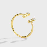 Anillo abierto de circón con incrustaciones de cobre en forma de T de estilo simple