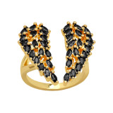 Anillo abierto de cobre con alas de moda, anillos de cobre con circonita