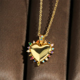Collar con colgante chapado en oro de 18 quilates con incrustaciones de cobre y forma de corazón de estilo simple estilo vintage