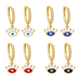Moda Evil Eyes Shaped Mujer Incrustación Zircon Goteo Eardrop Cobre