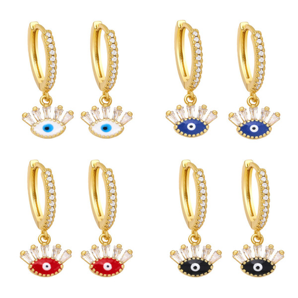 Moda Evil Eyes Shaped Mujer Incrustación Zircon Goteo Eardrop Cobre