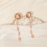 1 par de pendientes colgantes chapados en oro con perlas de agua dulce de cobre con incrustaciones en forma de corazón cuadrado Glam