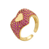 Anillo de diamantes de color melocotón con microincrustaciones Anillo ajustable con apertura en forma de corazón