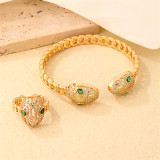 Conjunto de joyería de pulseras de anillos chapados en oro con incrustaciones de cobre de serpiente Glam informal