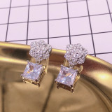 Nuevo estilo Pendientes de camelia y flor rosa Pendientes de circón con microincrustaciones