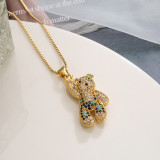 El pequeño collar dulce lindo del colgante del Zircon plateado oro 18K del cobre del osito a granel