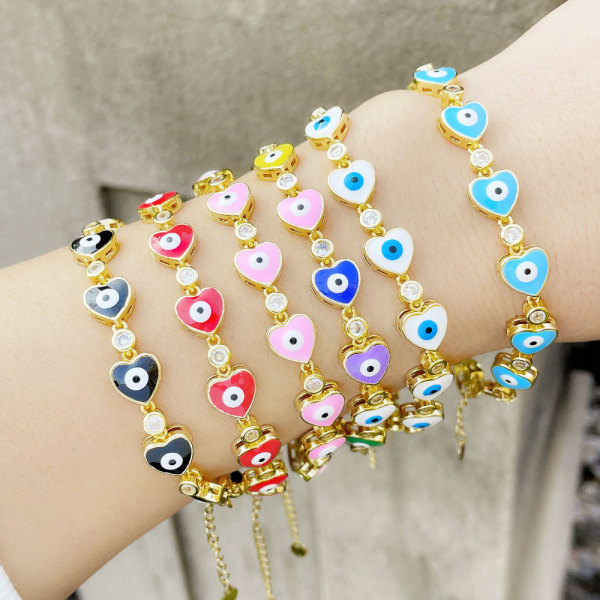 Pulsera de ojo de diablo que gotea de Color de corazón de circón con microincrustaciones de cobre europeo y americano