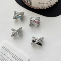 Anillos abiertos de diamantes de imitación con incrustaciones de esmalte de cobre con letra cruzada de viaje de estilo simple