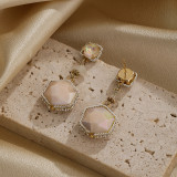 1 par de pendientes colgantes de piedras preciosas artificiales de cobre con incrustaciones hexagonales estilo IG
