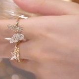Anillos abiertos de concha de diamante artificial con incrustaciones de cobre de mariposa dulce