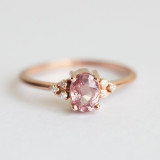 Nueva joyería de cobre anillo de circonio rosa en forma de huevo Simulación Anillo de compromiso de diamante