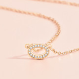 Collar de diamantes de imitación con incrustaciones ahuecadas con revestimiento de cobre ovalado de estilo simple