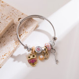 Brazalete de diamantes de imitación con incrustaciones de aleación de acero inoxidable y ojo de diablo, estilo clásico, 1 unidad